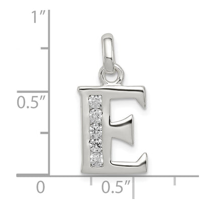 Sterling Silver White Cz Letter E Initial Pendant