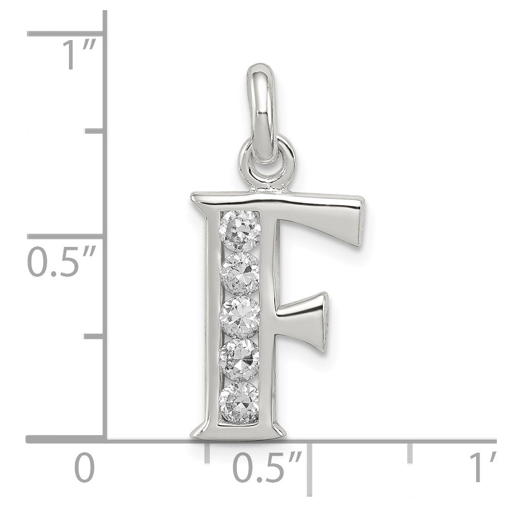 Sterling Silver White Cz Letter F Initial Pendant