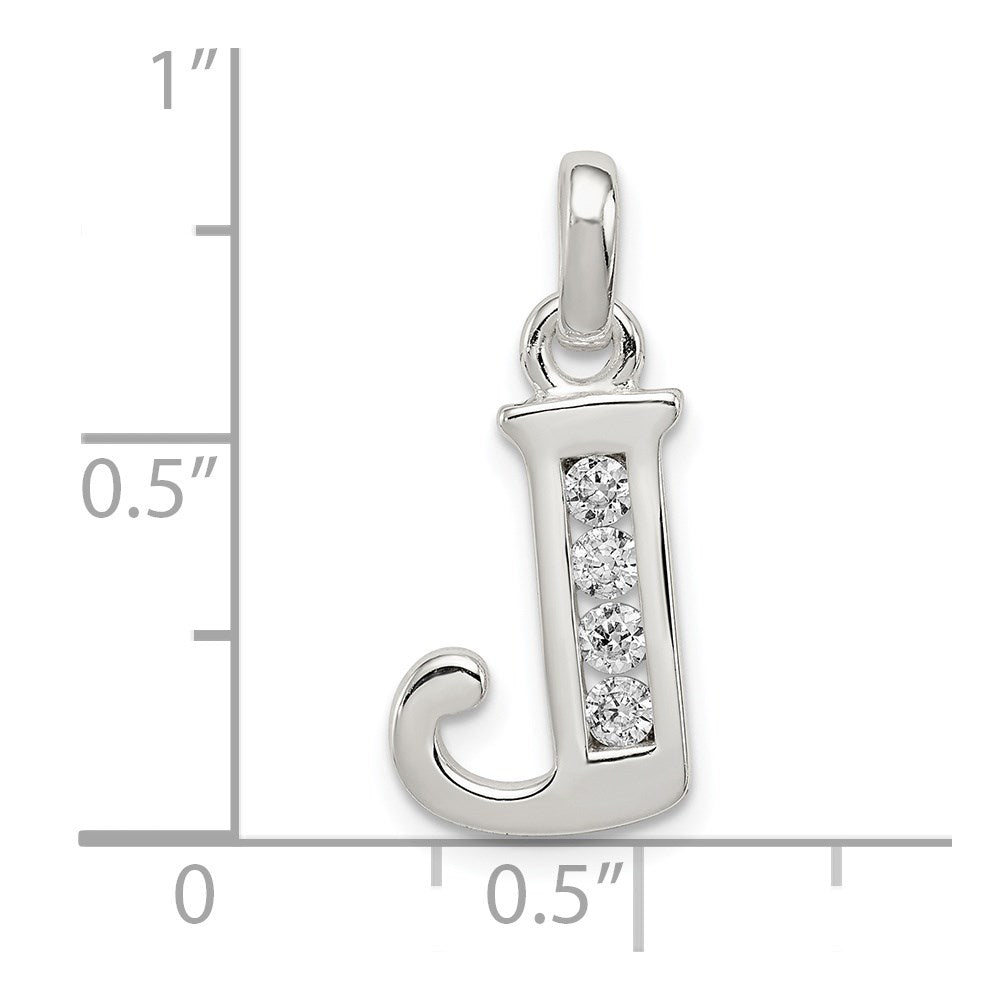 Sterling Silver White Cz Letter J Initial Pendant