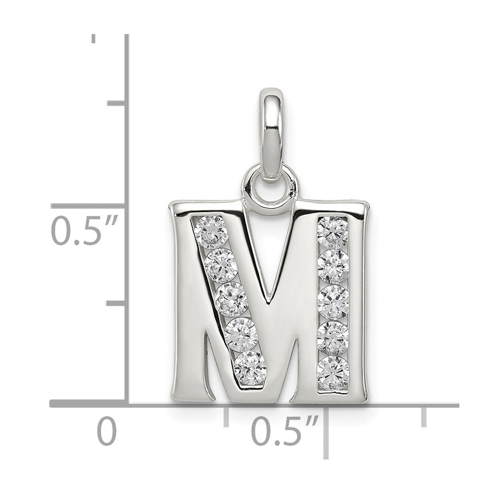 Sterling Silver White Cz Letter M Initial Pendant