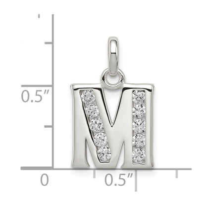 Sterling Silver White Cz Letter M Initial Pendant
