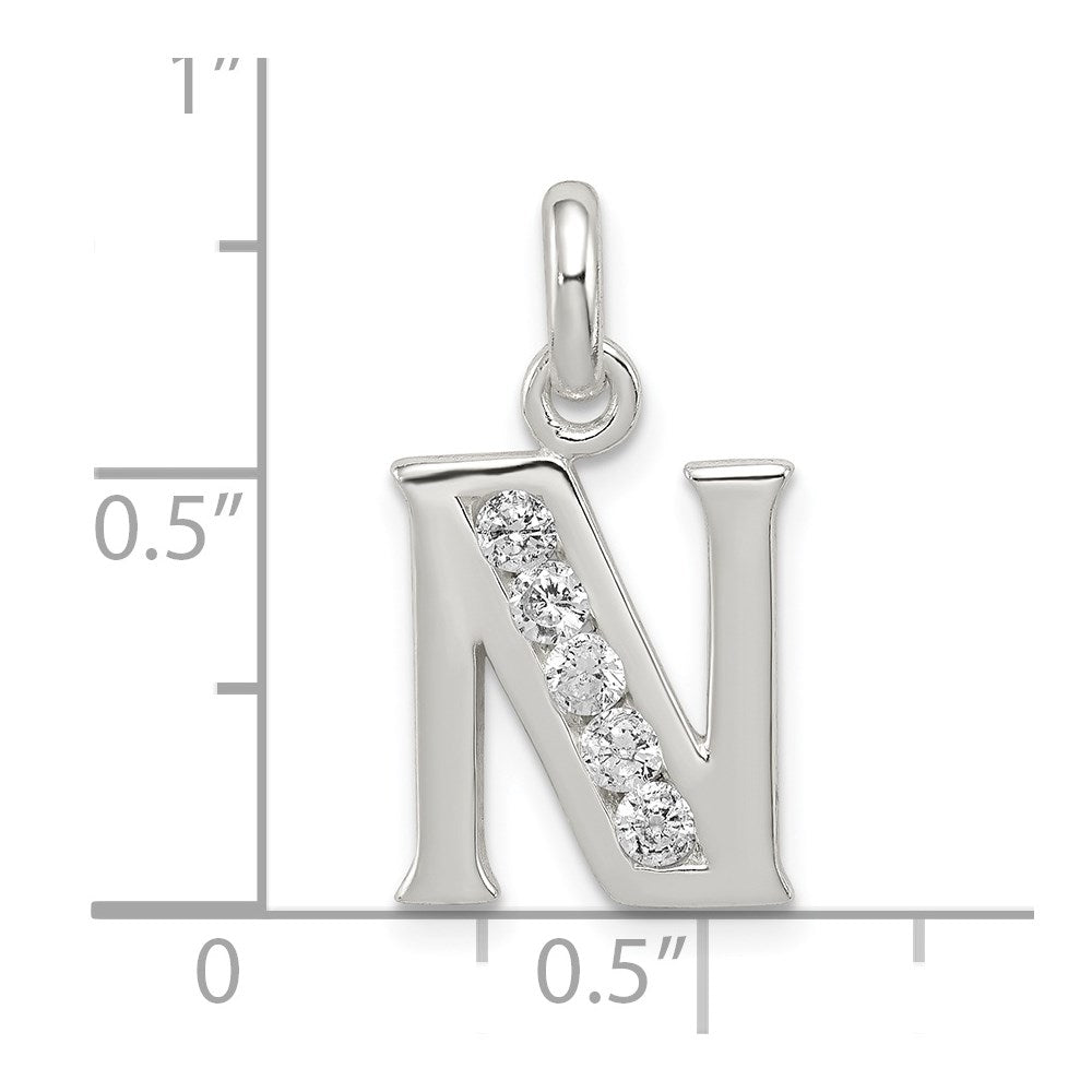Sterling Silver White Cz Letter N Initial Pendant