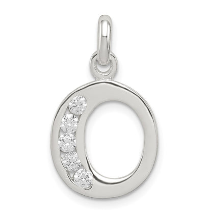 Sterling Silver White Cz Letter O Initial Pendant