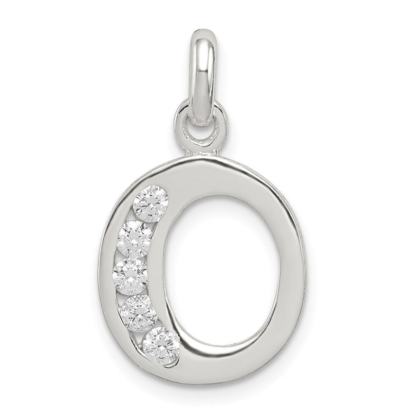 Sterling Silver White Cz Letter O Initial Pendant