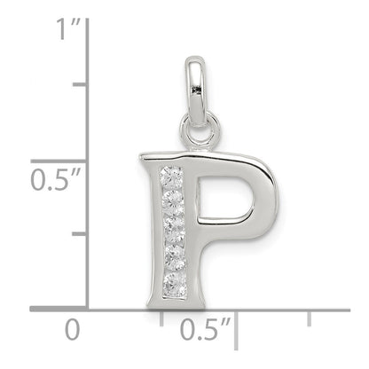 Sterling Silver White Cz Letter P Initial Pendant