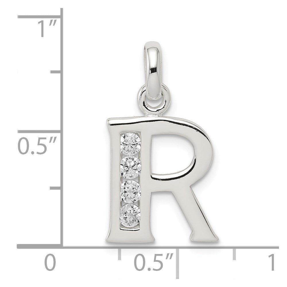 Sterling Silver White Cz Letter R Initial Pendant