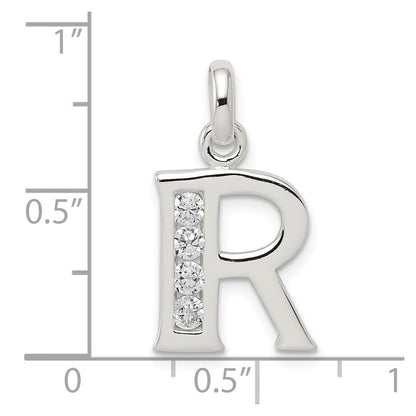 Sterling Silver White Cz Letter R Initial Pendant
