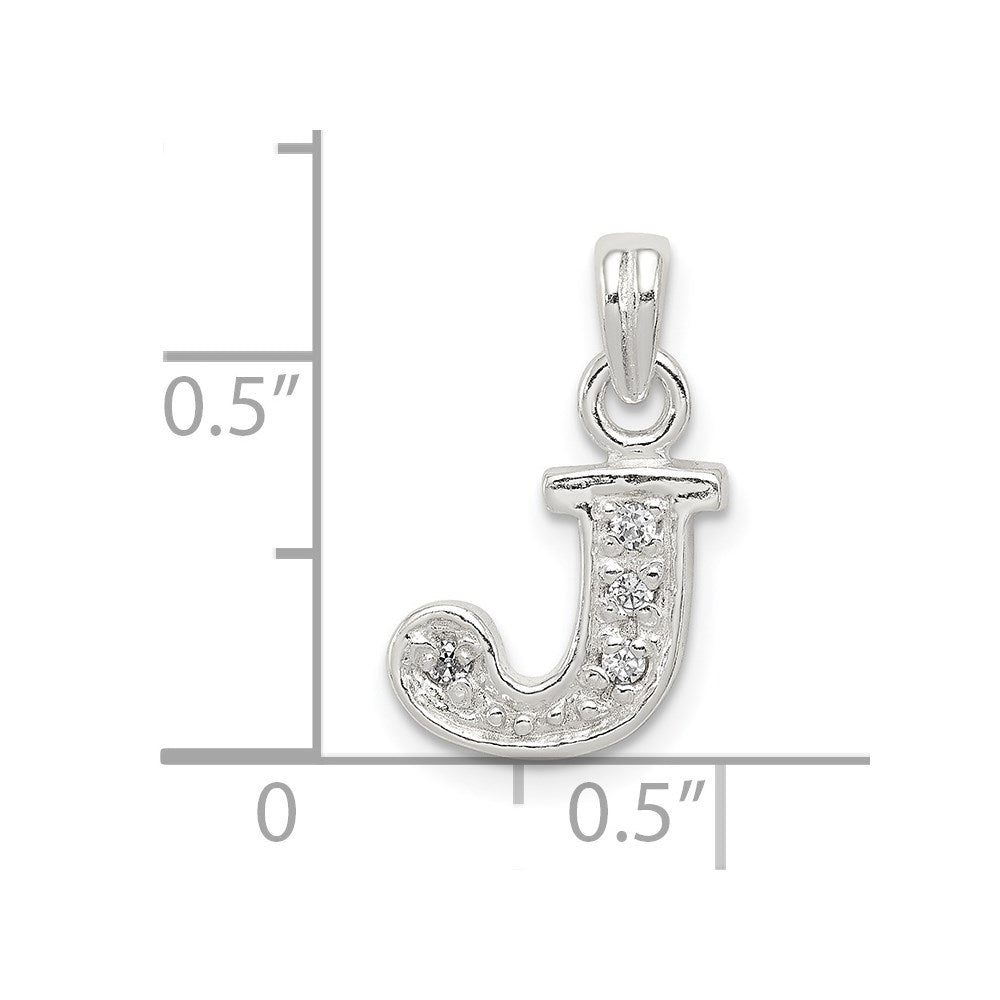Sterling Silver Cz Letter J Initial Pendant
