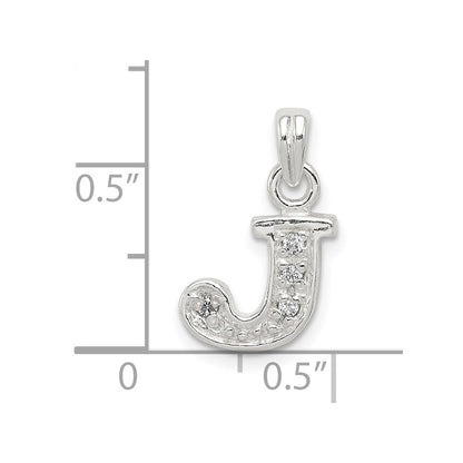 Sterling Silver Cz Letter J Initial Pendant