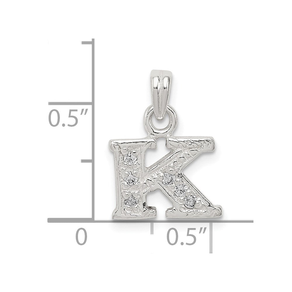 Sterling Silver Cz Letter K Initial Pendant