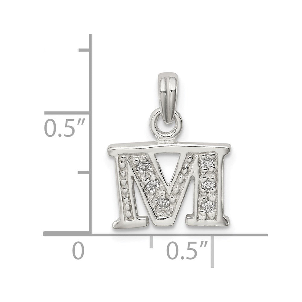 Sterling Silver Cz Letter M Initial Pendant