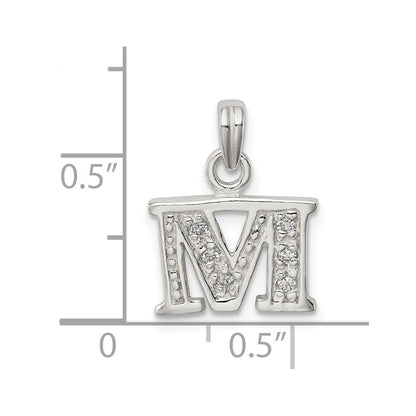 Sterling Silver Cz Letter M Initial Pendant