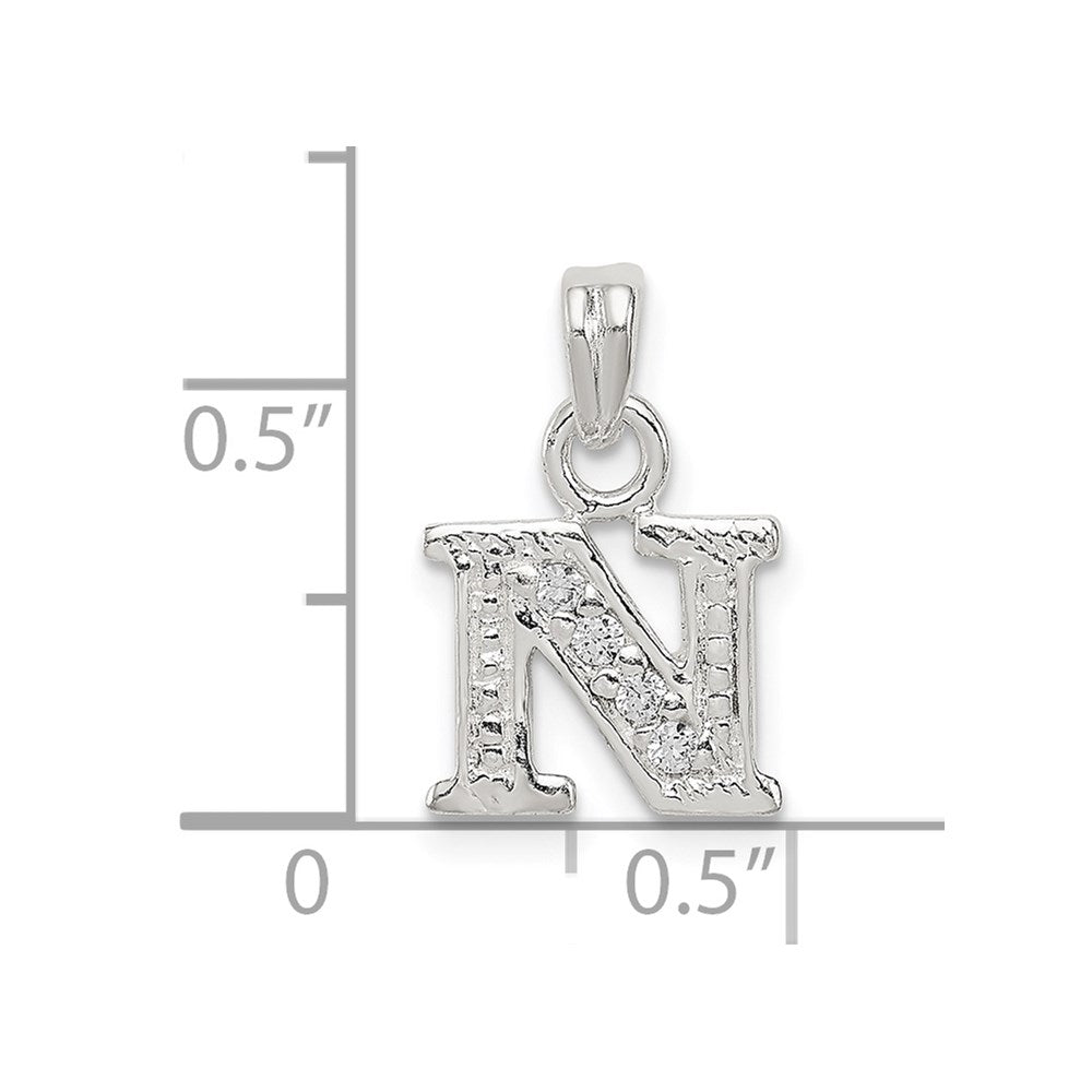 Sterling Silver Cz Letter N Initial Pendant
