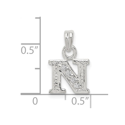 Sterling Silver Cz Letter N Initial Pendant