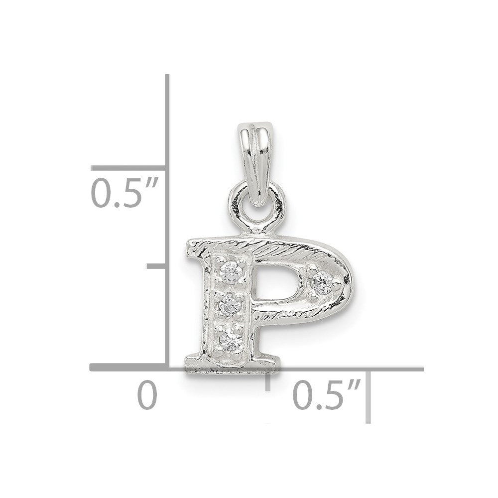 Sterling Silver Cz Letter P Initial Pendant