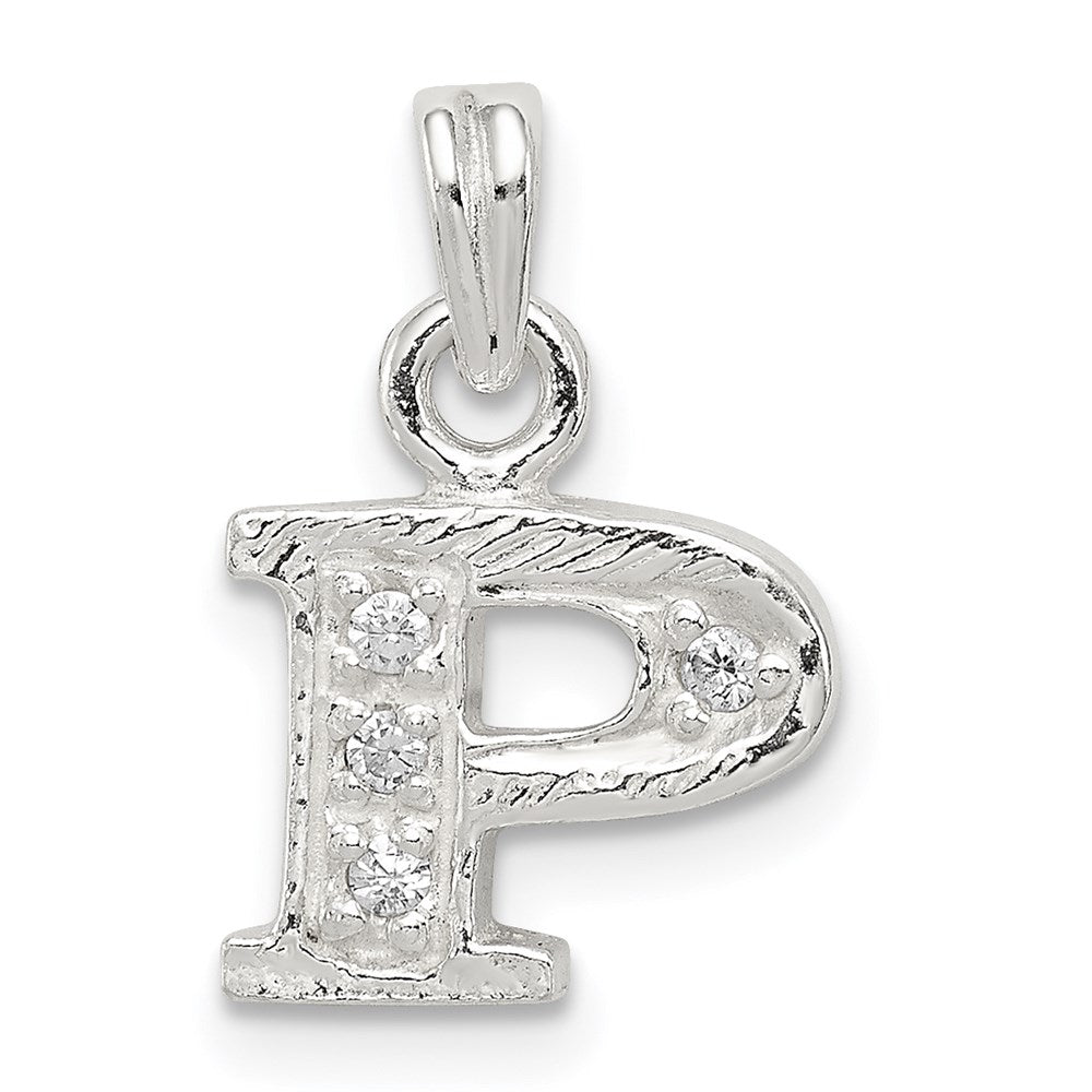 Sterling Silver Cz Letter P Initial Pendant