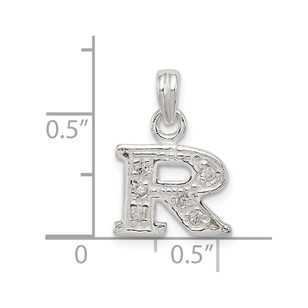 Sterling Silver Cz Letter R Initial Pendant
