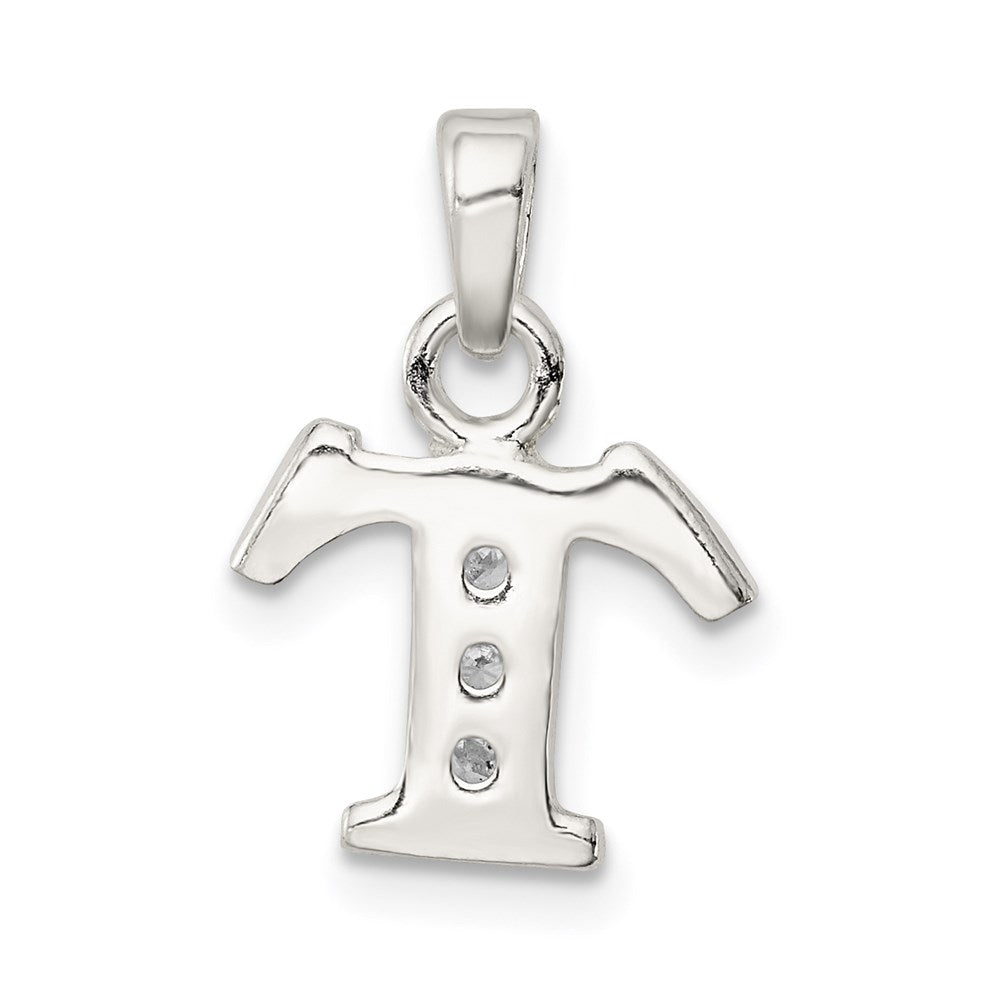 Sterling Silver Cz Letter T Initial Pendant