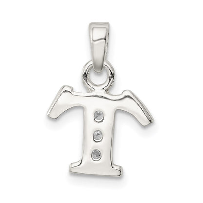 Sterling Silver Cz Letter T Initial Pendant
