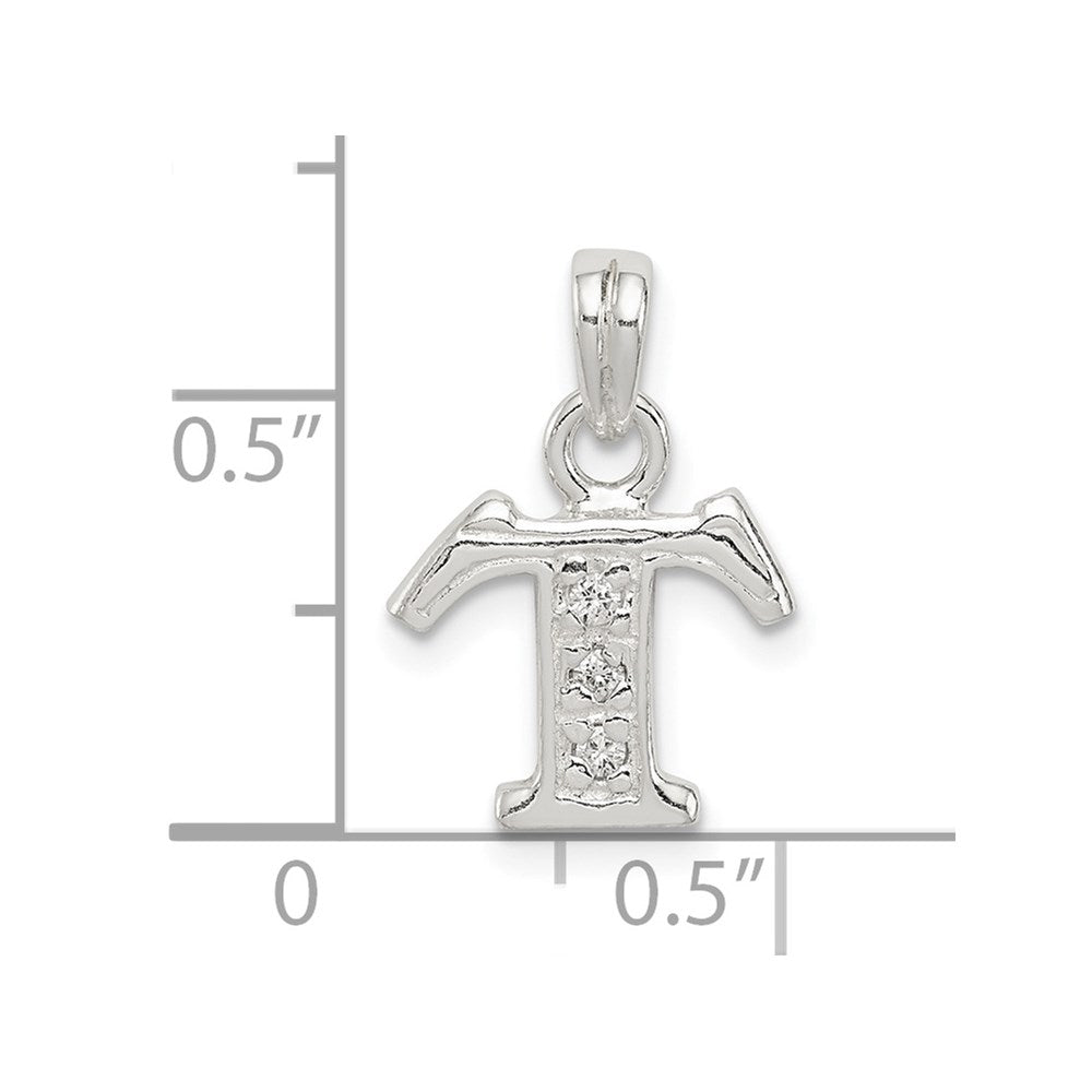 Sterling Silver Cz Letter T Initial Pendant