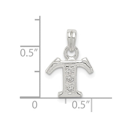 Sterling Silver Cz Letter T Initial Pendant