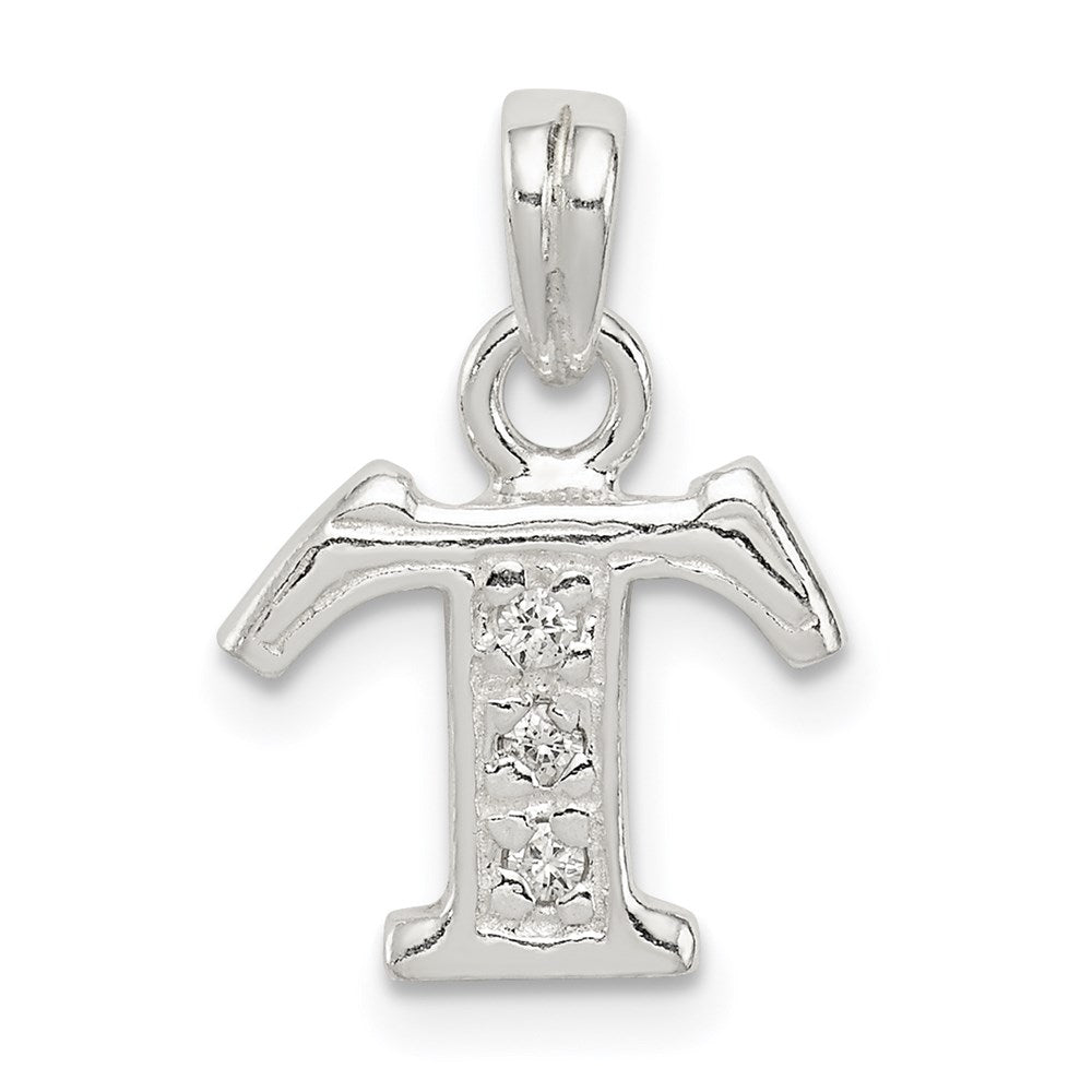 Sterling Silver Cz Letter T Initial Pendant