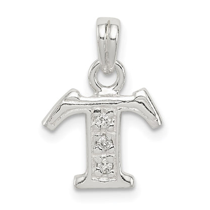 Sterling Silver Cz Letter T Initial Pendant