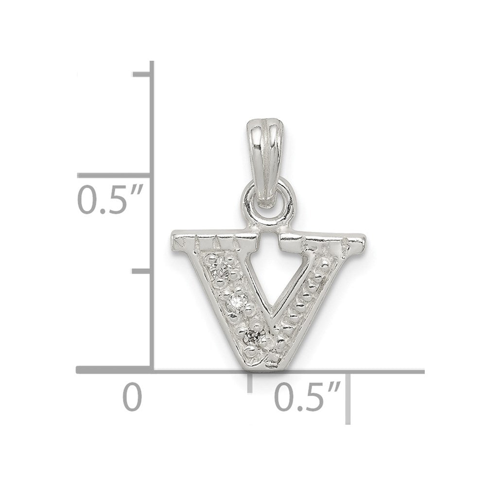 Sterling Silver Cz Letter V Initial Pendant
