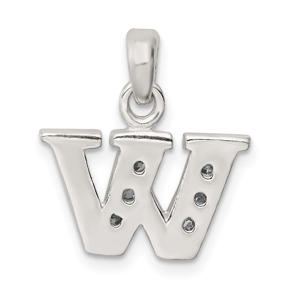 Sterling Silver Cz Letter W Initial Pendant