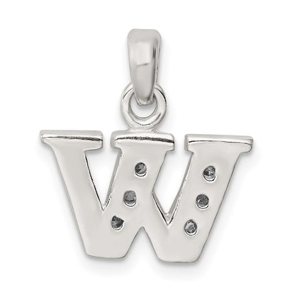 Sterling Silver Cz Letter W Initial Pendant