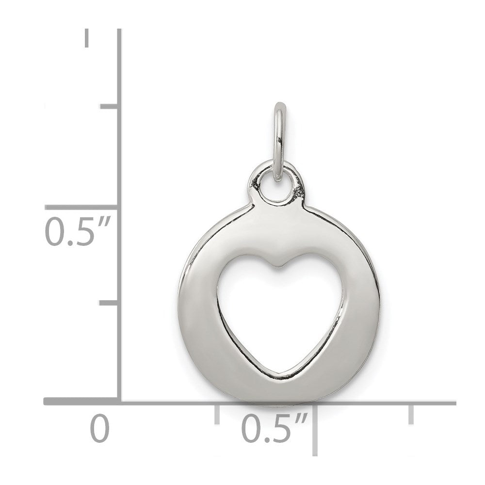 Sterling Silver Polished Circle With Punch Out Heart Charm