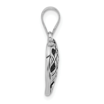 Sterling Silver Polished & Antiqued Pattern Heart Pendant