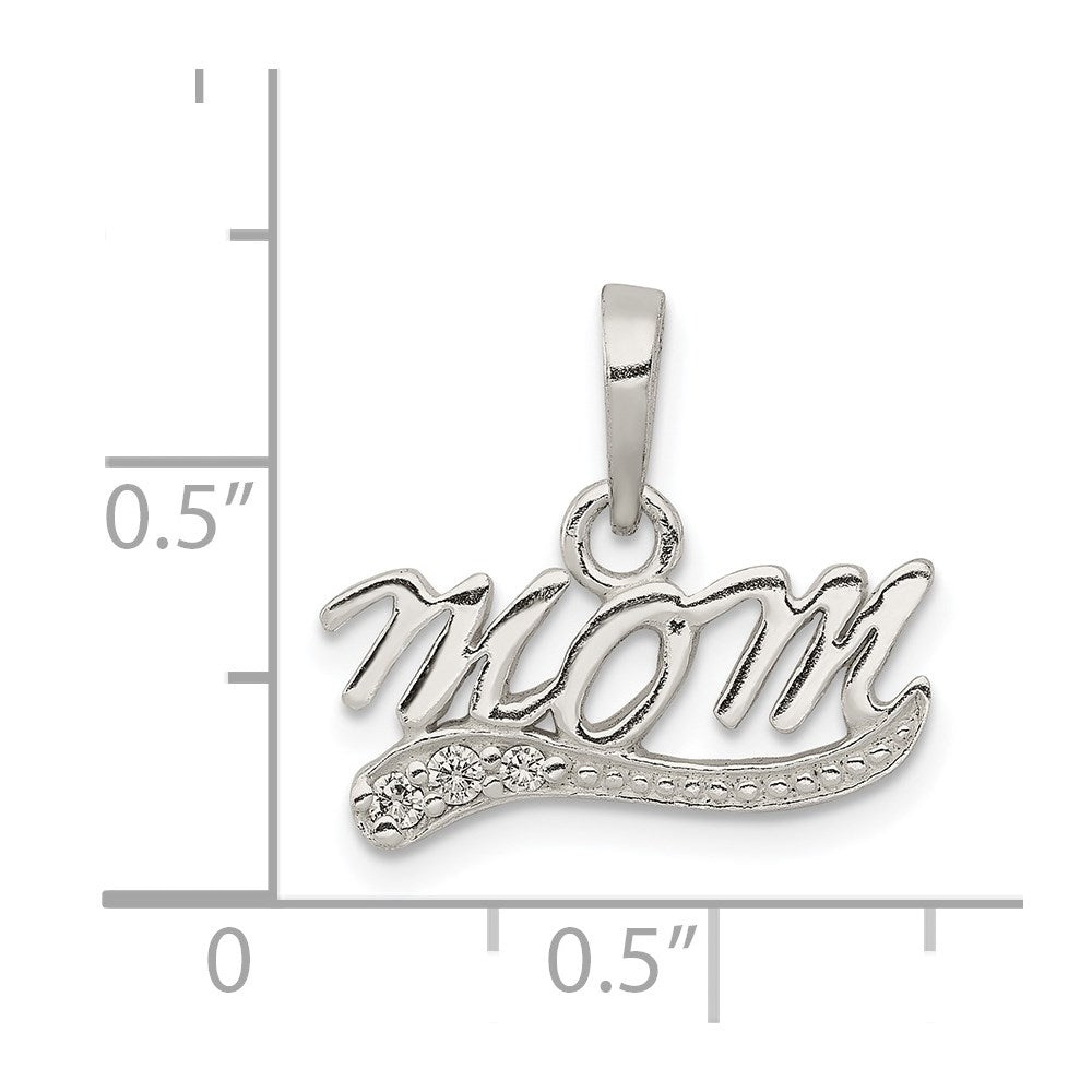 Sterling Silver Cz Polished Mom Pendant