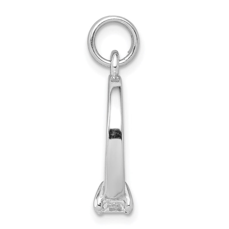 Sterling Silver Rhodium-Platedcz Polished Ring Charm