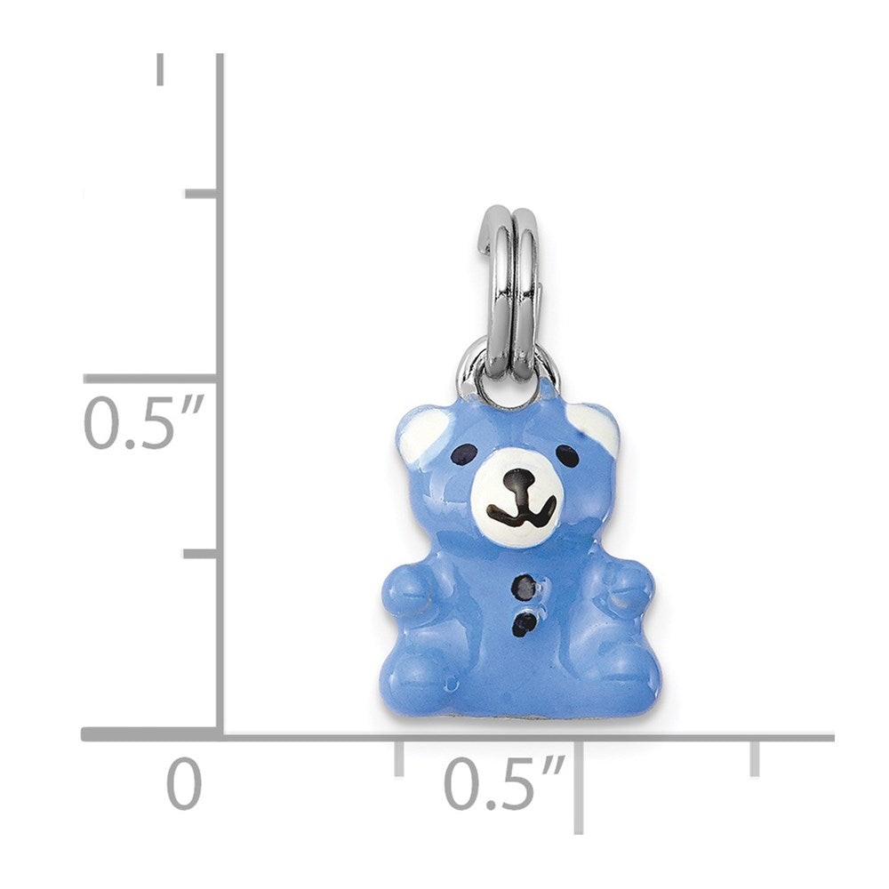 Sterling Silver Rhodium-Platedblue & Enamel Teddy Bear Charm