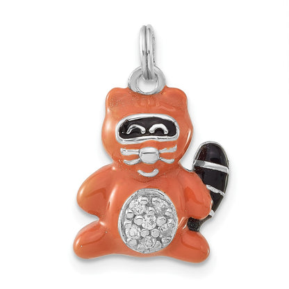 Sterling Silver Polished Cz Enameled Raccoon Charm