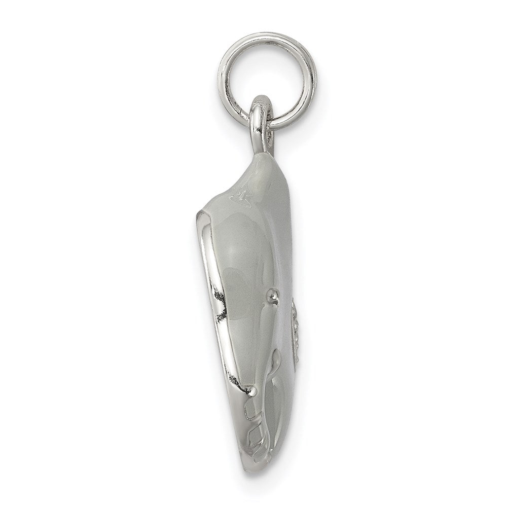 Sterling Silver Cz Grey Enameled Polished Elephant Charm