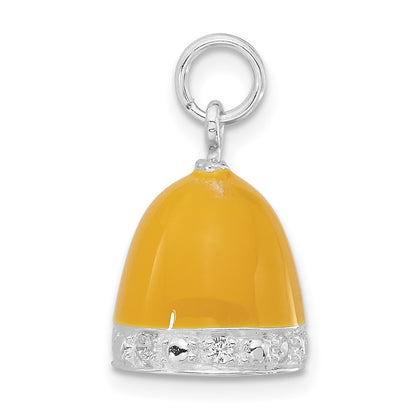 Sterling Silver 3-D Polished Cz Yellow Enameled Bell Charm