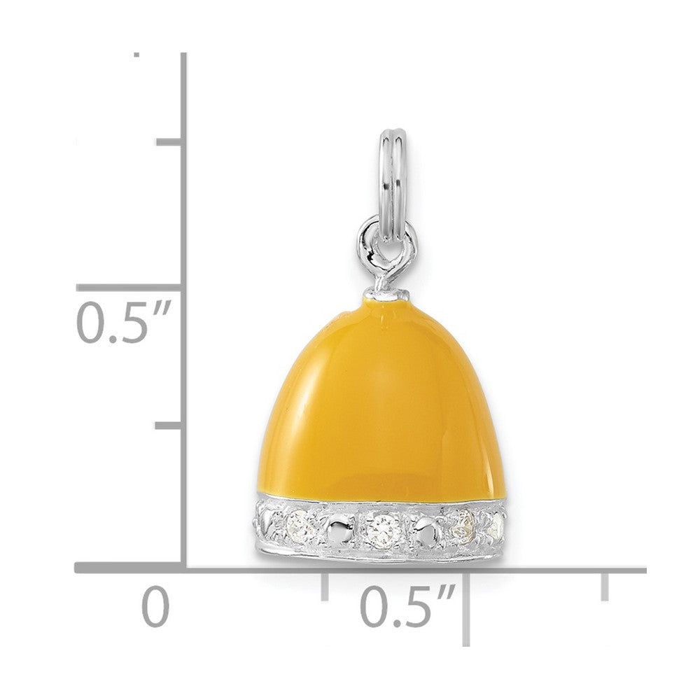 Sterling Silver 3-D Polished Cz Yellow Enameled Bell Charm