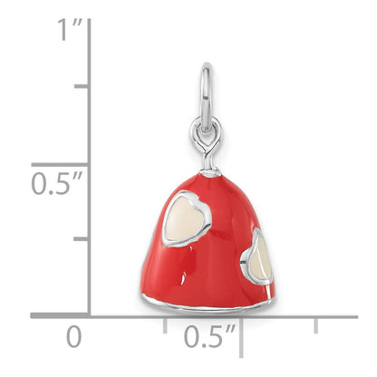 Sterling Silver 3-D Polished Coral & White Enameled Bell Charm