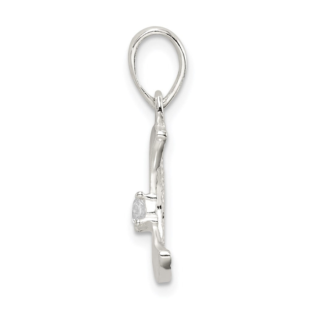 Sterling Silver & Cz Polished Moon Pendant