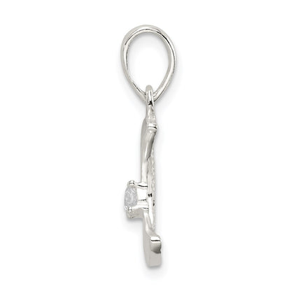Sterling Silver & Cz Polished Moon Pendant