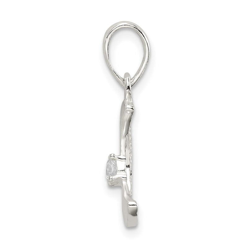 Sterling Silver & Cz Polished Moon Pendant