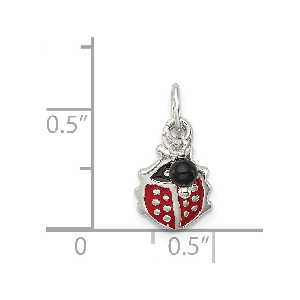 Sterling Silver Red Enameled Ladybug W/Bead Charm