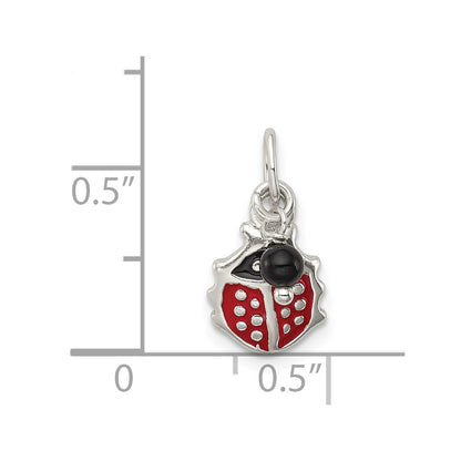 Sterling Silver Red Enameled Ladybug W/Bead Charm