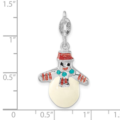 Sterling Silver Polished Multicolor Enameled Snowman Charm