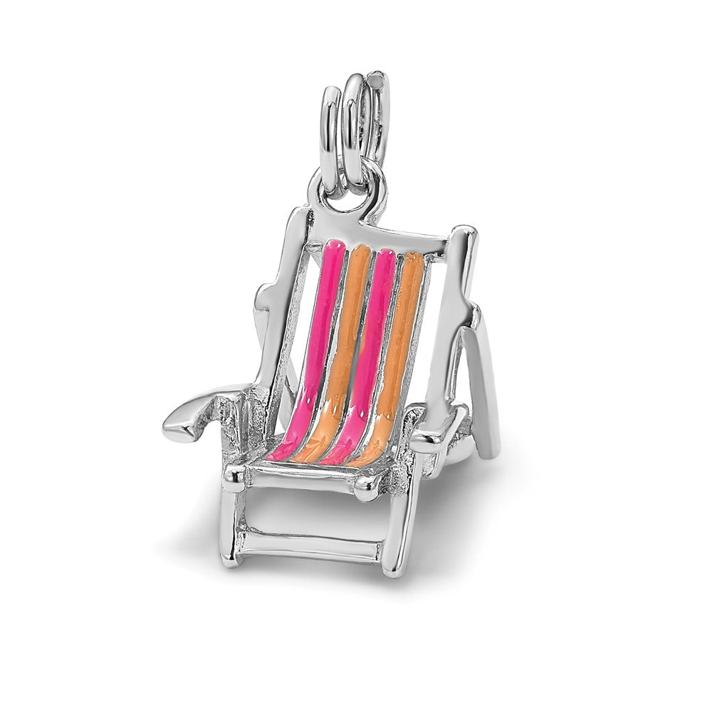 Sterling Silver Rhodium-Platedenamel Beach Chair Charm