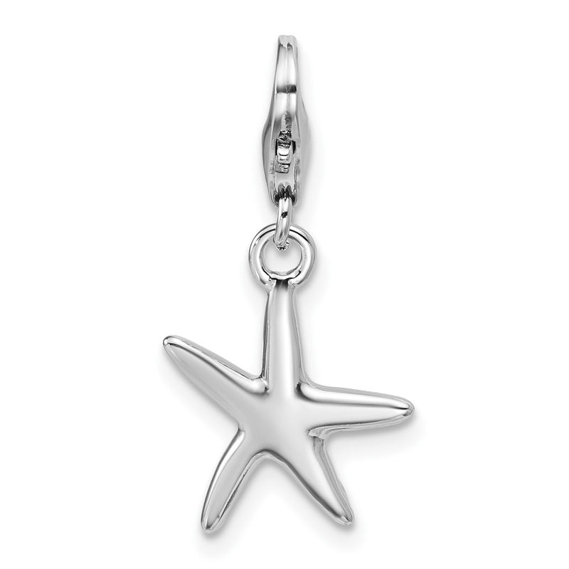 Sterling Silver Rhodium-Plated Polished Starfish Charm