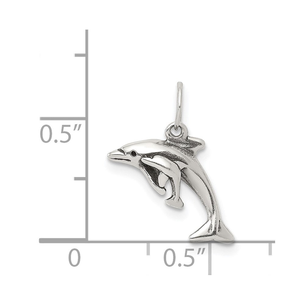 Sterling Silver Antiqued Dolphin W/Baby Charm