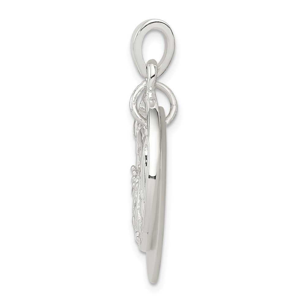 Sterling Silver Polished Dolphin & Waves Mother Of Pearl Pendant